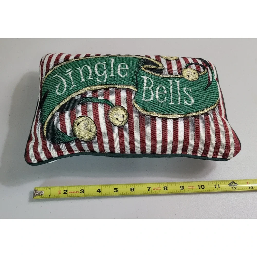 Unbranded Jingle Bells Christmas Tapestry Pillow Small Red Green Gold